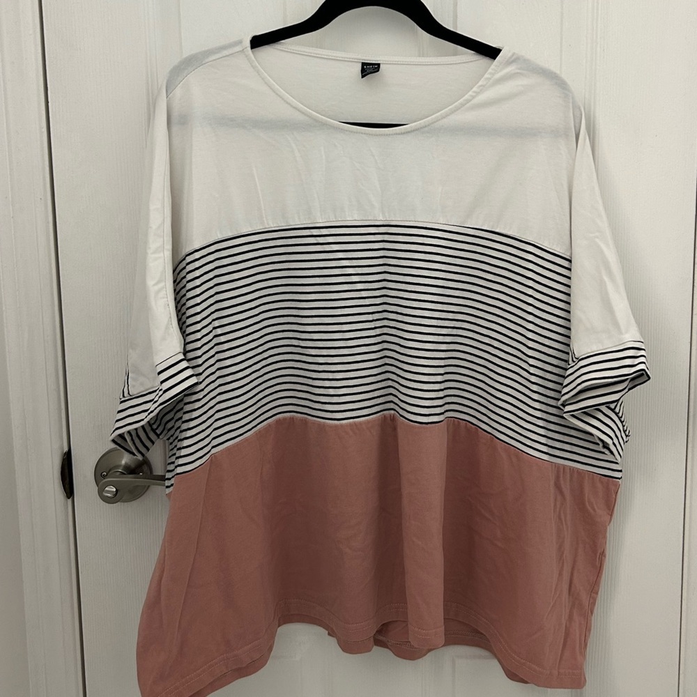 Colourblock Pink and White Tshirt, Sz 4XL